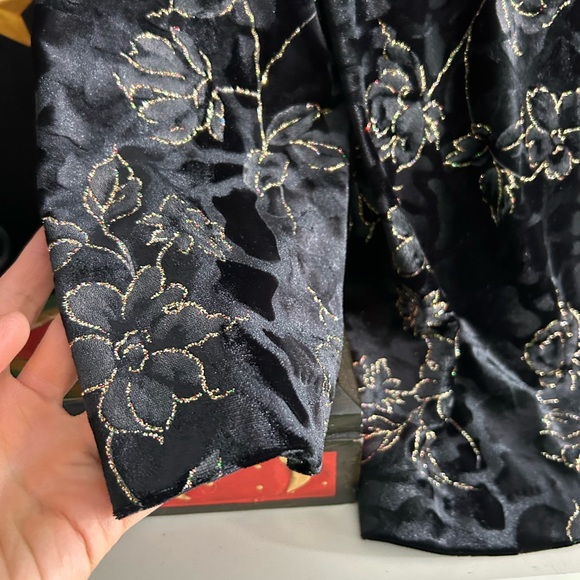 Vintage 90s Tradition black Velvet Jacket Floral Gold Sparkle Asian Cocktail 14 - Picture 11 of 16